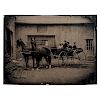 Whole Plate Tintype of Family Posed in Horse-Drawn Wagon