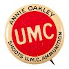 Rare Annie Oakley UMC Ammunition Pinback