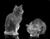 Lalique Crystal Pair Cats Standing and Crouching
