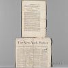 American Newspapers and Broadside: 1789-1835. Including: The New-York Packet, Thursday, June 4, 1789, with news from Henry Kn