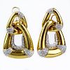 Vintage Approx. 5.0 Carat Round Brilliant Cut Diamond and Heavy 18 Karat Yellow and White Gold Earrings.