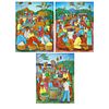 Three (3) Decorative Haitian Acrylic On Canvas Paintings "Market Scenes" Signed J. Paul.