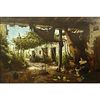 19/20th Century Spanish School Oil Painting On Canvas "Pérgola". Elaborate gilt frame.