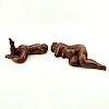 Two (2) Contemporary Carved Wood Sculptures "Reclining Nudes" Carved initials on bottom RB (with backwards R) or AB.