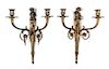 A Pair of Louis XVI Style Gilt Metal Two-Light Sconces Height 16 1/4 inches.