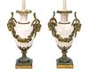 A Pair of Neoclassical Gilt Bronze Mounted Marble Urns Height overall 37 1/2 inches.