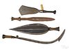 Three African copper wrapped edged weapons
