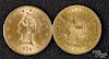 Two US ten dollar gold coins, 1855 and 1899