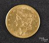 US 1859 twenty dollar gold coin.