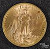 US 1908 St. Gaudens twenty dollar gold coin.