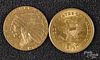 US 1926 and 1907 two and a half dollar gold coins.