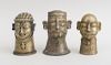 GROUP OF THREE INDIAN BRASS FIGURAL LINGAM COVERS