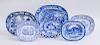 FOUR STAFFORDSHIRE BLUE TRANSFER-PRINTED SMALL PLATTERS