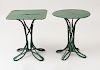 TWO FRENCH GREEN-PAINTED METAL CAFÉ TABLES
