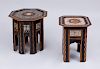 TWO MIDDLE EASTERN MOTHER-OF-PEARL INLAID EBONY AND HARDWOOD PARQUETRY END TABLES