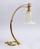 W. A. S. BENSON BRASS DESK LAMP FITTED WITH FROSTED GLASS FLORI-FORM SHADE