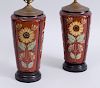PAIR OF ENGLISH AESTHETIC MOVEMENT TRANSFER-PRINTED POTTERY VASES, MOUNTED AS LAMPS
