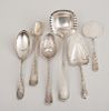 FOUR AMERICAN AESTHETIC MOVEMENT SILVER FLATWARE SERVING ARTICLES AND TWO SILVER-PLATED ARTICLES