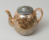 FAUX BOIS TRANSFERWARE TEAPOT WITH HINGED METAL COVER
