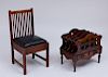 VICTORIAN MAHOGANY CANTERBURY AND AN ARTS AND CRAFTS OAK SIDE CHAIR