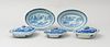 THREE CANTON BLUE AND WHITE VEGETABLE DISHES AND A PAIR OF SIMILAR OVAL BOWLS