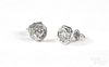 Pair of platinum and miners cut diamond earrings