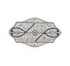 Art Deco Filigree 14k Gold Diamond Brooch Pin