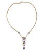 18K Gold Diamond Gemstone Flower Pendant Necklace