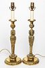 Antique Neo-Gothic Brass Table Lamps, Pair