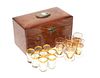 Antique Oak & Metal Boxed Drinking Glass Set