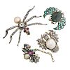FOUR ANTIQUE DIAMOND OR GEM-SET INSECT BROOCHES