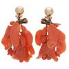 Carved Coral Earrings in 14 Karat Yellow Gold PLUS