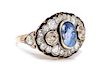 A Platinum Topped Gold, Sapphire, Diamond and Enamel Ring, 4.80 dwts.