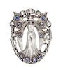 * An Art Nouveau Sterling Silver and Sapphire 'Winged Goddess' Brooch, Gorham, 17.60 dwts.