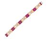 A Retro Platinum Topped Rose Gold, Diamond and Ruby Bow Motif Bracelet, 21.90 dwts.