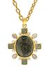 * A 19 Karat Yellow Gold, Venetian Glass, Mother-of-Pearl and Moonstone Pendant/Brooch Necklace, Elizabeth Locke, 51.80 dwts.