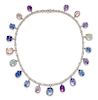 A Platinum, Multicolored Sapphire and Diamond Fringe Necklace, 50.60 dwts.