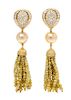 A Pair of 18 Karat Yellow Gold, Diamond, Cultured Golden South Sea Pearl and Colored Diamond Tassel Earclips, 30.60 dwts.