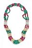 A Custom Yellow Gold, Platinum, Ruby and Emerald Swag Necklace with Converted Diamond and Ruby Clips/Clasp, David Webb, 95.70