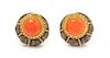 * A Pair of 18 Karat Yellow Gold, Coral, Yellow Sapphire and Enamel Earclips, Italian, 16.60 dwts.