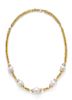 A Yellow Gold, Cultured South Sea Pearl and Diamond Convertible Necklace 53.40 dwts.