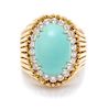 An 18 Karat Yellow Gold, Turquoise and Diamond Ring, 10.40 dwts.