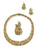 A Modernist 18 Karat Yellow Gold, Diamond, and Emerald Demi-Parure, Greek, 137.50 dwts.