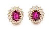 A Pair of 18 Karat Yellow Gold, Ruby and Diamond Earclips, 6.60 dwts.