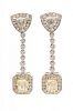 A Pair of Bicolor Gold, Colored Diamond and Diamond Pendant Earclips, 10.70 dwts.