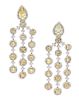 A Pair of Platinum, 18 Karat Yellow Gold, Colored Diamond, and Diamond Chandelier Earclips, Sophia D., 21.10 dwts.