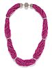 A Platinum, Diamond and Pink Sapphire Bead Torsade Necklace,