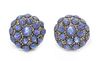 A Pair of Black Rhodium Plated 18 Karat White Gold, Sapphire, and Diamond Earclips, 31.40 dwts.