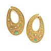 A Pair of 18 Karat Yellow Gold, Diamond and Chrysoprase Hoop Earclips, French, Circa 1970's, 34.70 dwts.