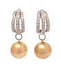 A Pair of 18 Karat White Gold and Diamond 'Birdcage' Earclips with Removable Cultured Golden Tahitian Pearls, Nini Hale, 9.20